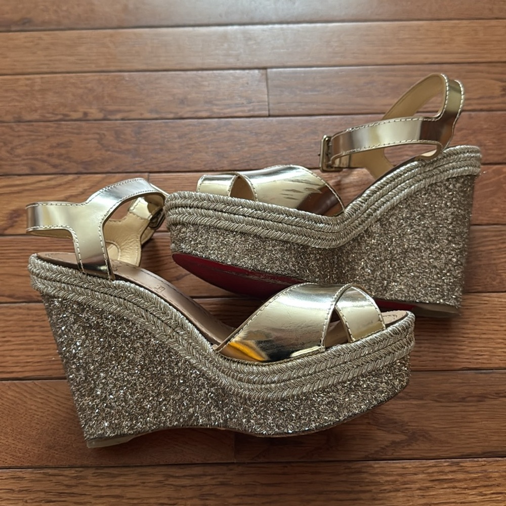 Christian louboutin espadrille glitter wedge sz 38 - Picture 10 of 14